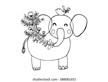 Elephant Vector, Zen tangle stylized cartoon, Hand drawn sketch for adult coloring page, T-shirt emblem, logo or tattoo with doodle.