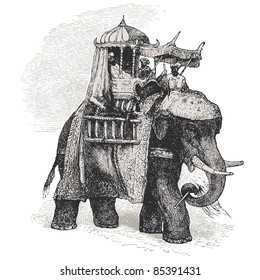 Elephant - vintage engraved illustration - "Cent récits d'histoire naturelle" by C.Delon published in 1889 France