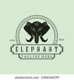 diseño de imagen vectorial de logotipo minimalista vintage elefante, diseño de línea de distintivo de logotipo