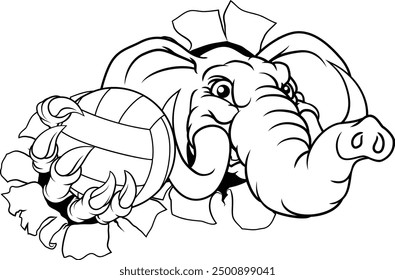 An elephant volleyball animal sports mascot holding a volley ball in his claw