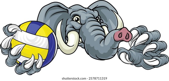 An elephant volleyball animal sports mascot holding a volley ball in his claw