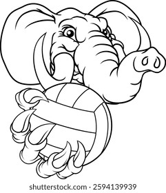 An elephant volleyball animal sports mascot holding a volley ball in his claw