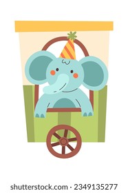 Elephant In Wagon Vector Illustration
