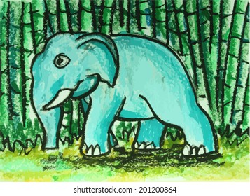 elephant walking in forest painting background