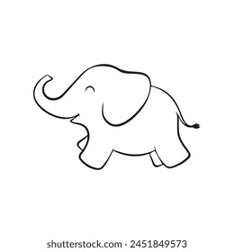 Elephant walking and playing silhouette. Continuous one line drawing. Hand drawn minimalism style Vector illustration