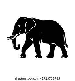 Elephant Walking Silhouette Vector Isolated on White Background
