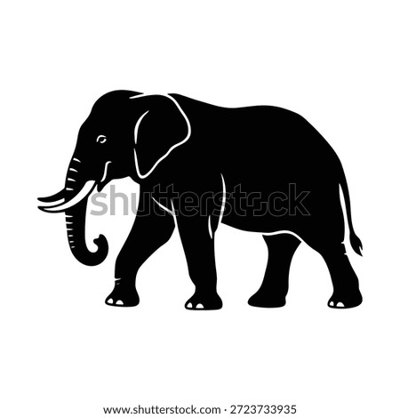 Elephant Walking Silhouette Vector Isolated on White Background