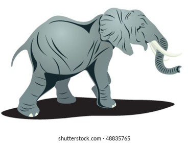 The elephant is walking slowly