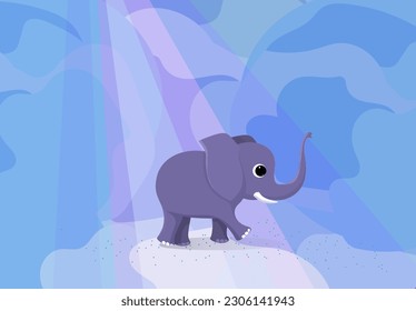 Elephant walks at night in the light of the moon.Vector illustration.