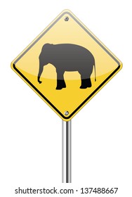 Elephant warning traffic sign isolated on a white background