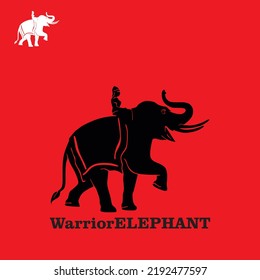 Elephant Warrior Logo, Silhouette Of Big Great Elephant And Female Soldier Vector Illustrations