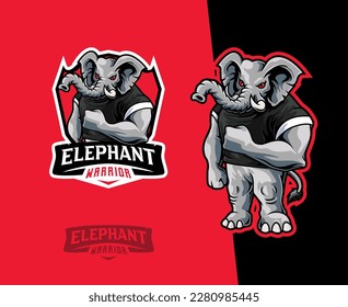 Elephant Warrior Mascot Logo Design. Vector illustration Strong and cool elephant with fist pose. This logo is suitable for representing strength, persistence, and courage