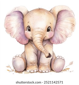 Ilustración de Clipart de acuarela de elefante aislado