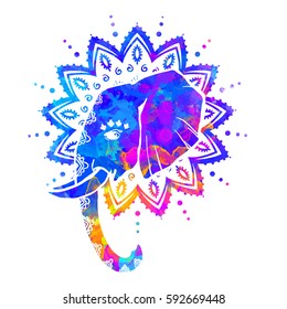 Elephant watercolor. Frame of animal made in vector. Use for children clothes, poster