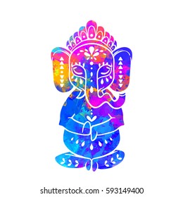 Elephant watercolor. Frame of animal made in vector. Use for children clothes, poster Ganesha
