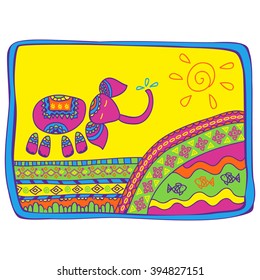 An elephant at the watering hand drawing style.