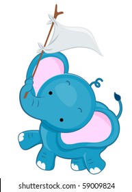 An elephant waving a white flag with his tusk - Vector