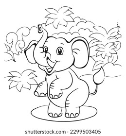 Elephant which pours Black and white vector illustration for coloring book