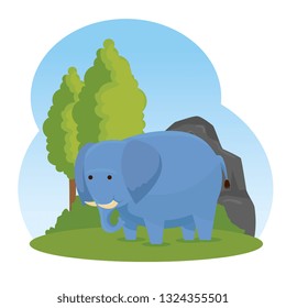 elephant wild animal with trees and bushes