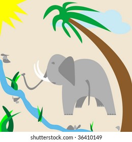 elephant in the wild, vector art illustration