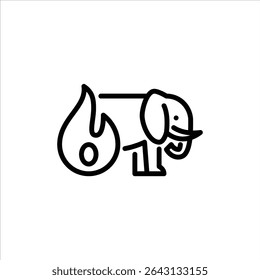 Elefante em Wildfire ícone de contorno. wildfire ilustração de linha preta.