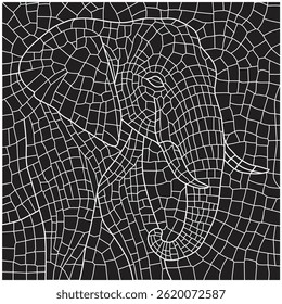 Estilo de grade de quadro de fio de elefante na ilustração em preto e branco.