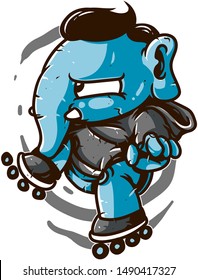 elephant witj roller skates. editable file