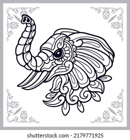 Arte elefante de zentángulo aislado en fondo blanco