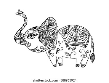  Elephant in zentangle style