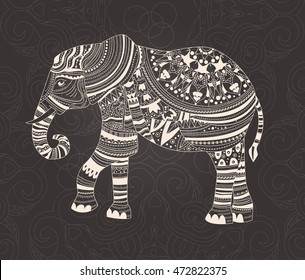 Elephant. Zentangle style. Hand drawn vector isolated illustration. Henna mehendi, tattoo sketch. Design for notebook, t-shirt. 