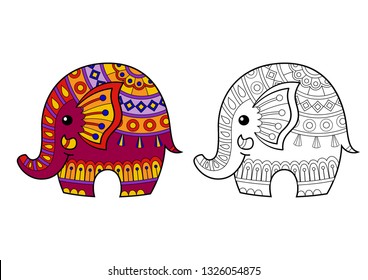 Elephant in zentangle style. Vector animal patterned illustration isolated on white background. Sketch for adult coloring page, tattoo, posters, t-shirt design