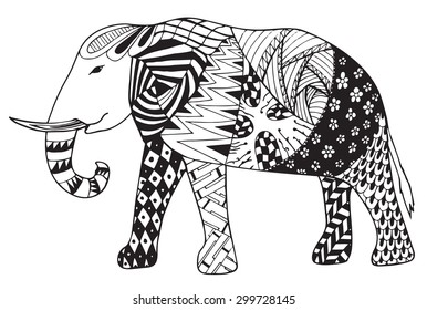 Elephant zentangle stylized vector, illustration, freehand pencil, doodle