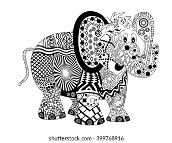 Elephant zentangle, zen tangle, vector illustration
