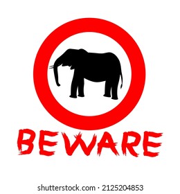 
Alerta de zona de elefantes. Aviso de señalización de tráfico para elefantes que cruzan la carretera. Ilustración del vector