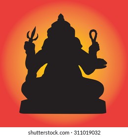 elephant-headed god black silhouette on red background