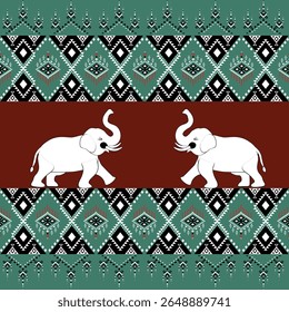 elephantpattern,thailandpattern,Geometric Ethnic pattern,
Native American tribal fabric, tile, carpet, vector,
illustration design, on navy blue background 
