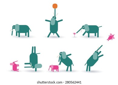 elephants abstract isolated on a white background
