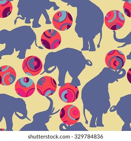 Elephants with balls seamless pattern. Vector illustration