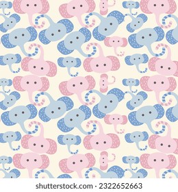 Elephants blue and pink seamless pattern