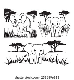 Elephants cartoon animal in the wild