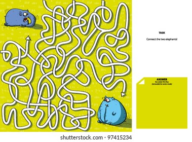 Elephants Cartoon : Maze Game with Solution