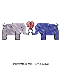 elephants couple origami paper with heart