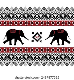 Elephants Cross-Stitch Design pattern in white background