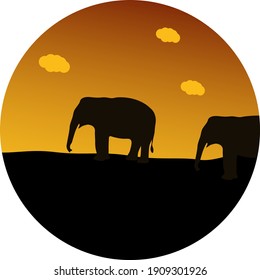 Elephants in the desert, illustration, vector on a white background.