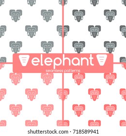 Elephants of different colors. Set of seamless patterns.