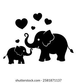 Elephants expressing love with hearts in a playful design suitable for children's decor