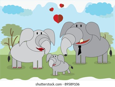 Elephants family, vector