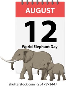 Elephants in front of August 12 calendar