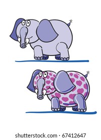 elephants and hearts against white background, abstract vector art illustration