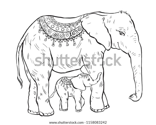 Elephants Illustration Childrens Coloring Pages Stock Vector (Royalty